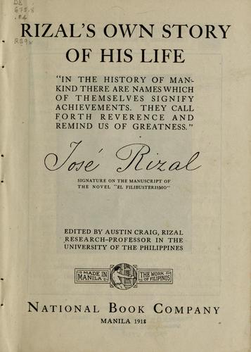 Rizal's own story of his life cover